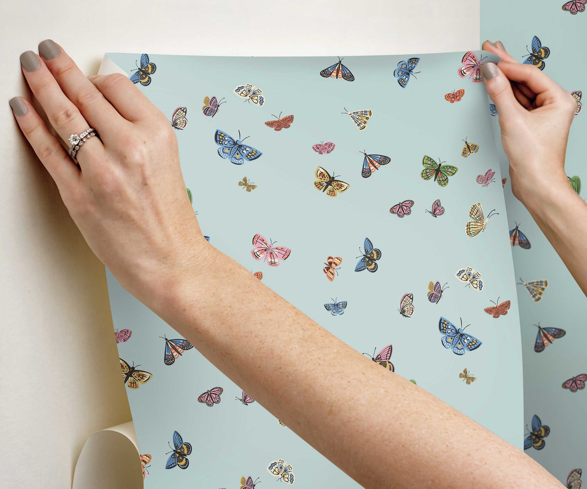 Butterfly House Peel & Stick Wallpaper - Light Blue