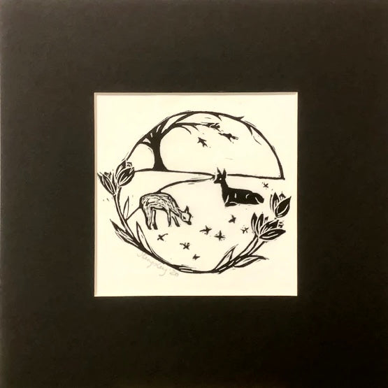 “Alpaca Meadow” Rubber Block Print with Mat