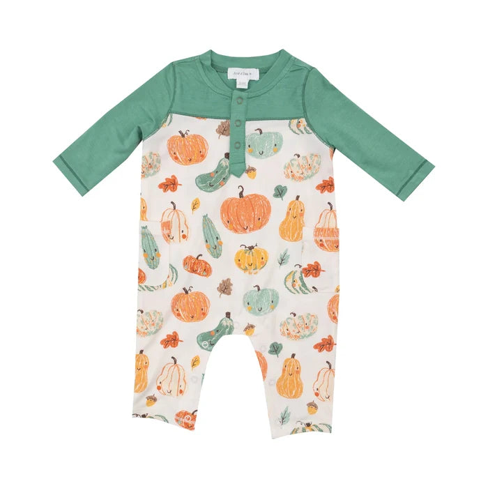 Angel Dear - Romper W/ Contrast Sleeve - Crayon Pumpkins (9144378392884)