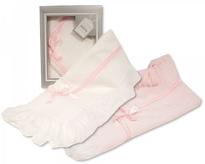 Baby Boxed Shawl with Bow and Lace - Bw 110-412