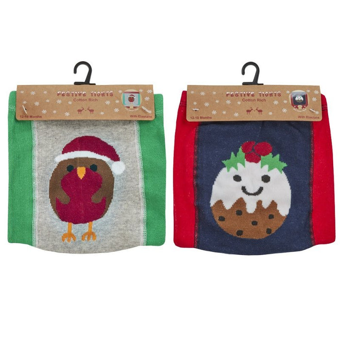 BABY CHRISTMAS PATCH PANEL DESIGN TIGHTS (0-24 MONTHS) (PK12) 45B147