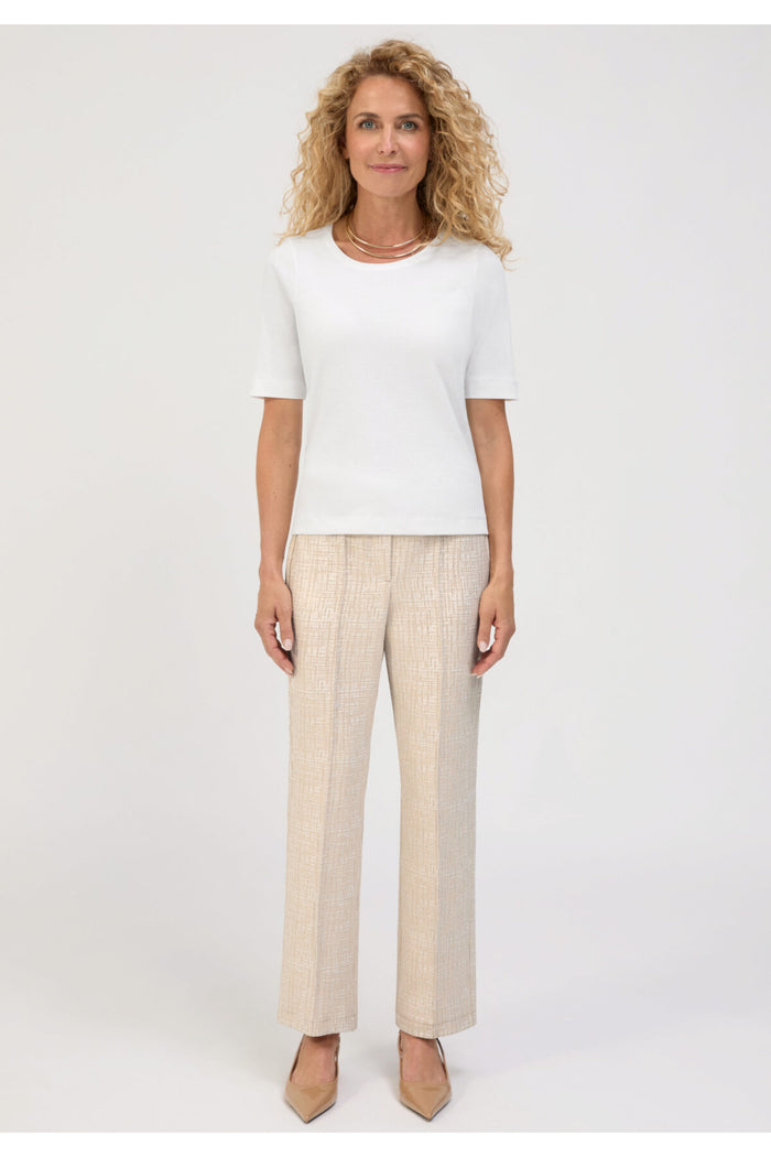Model facing forward wearing Bianca 70023 Denver Beige Mix Trousers by bianca, shop bianca at Dotique