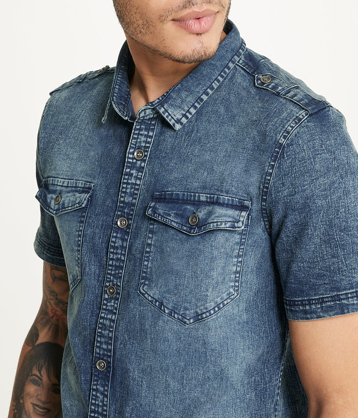 Brooklyn Laundry Men's Short Sleeve Stretch Denim Shirt 2