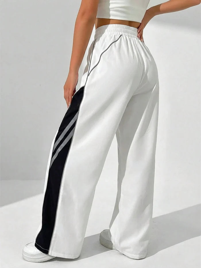 CASUAL COLORBLOCK STRIPE WIDE LEG PANTS