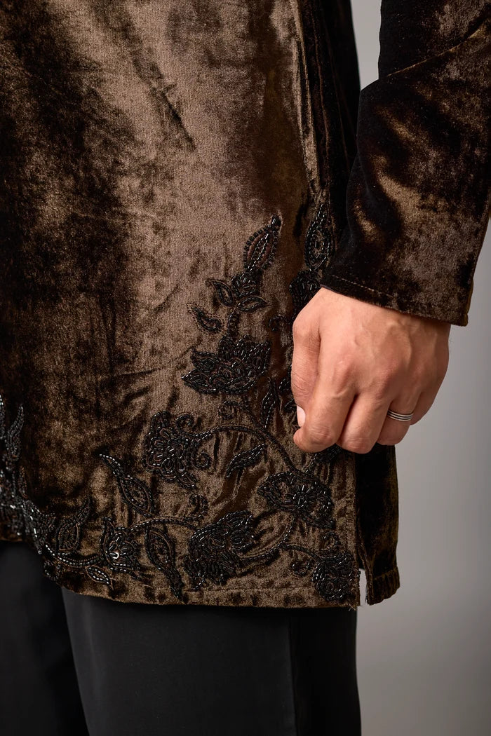 Premium Tonal Floral Velvet-Look Ethnic Kurta Set – Full Length View | Mahavir NX