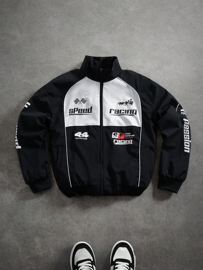 COLORBLOCK PRINTED OUTDOOR BIKER JACKET