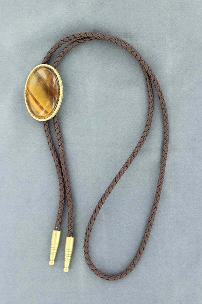 Double S Gold Rope Edge Tiger Eye Oval Bolo Tie
