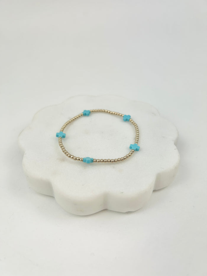eGirl Signature Cross Small Pattern 2mm Bracelet - Turquiose Bracelets in at Wrapsody