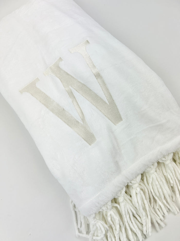 Fleece Fringe Blanket in White/Cream Blankets & Throws in at Wrapsody