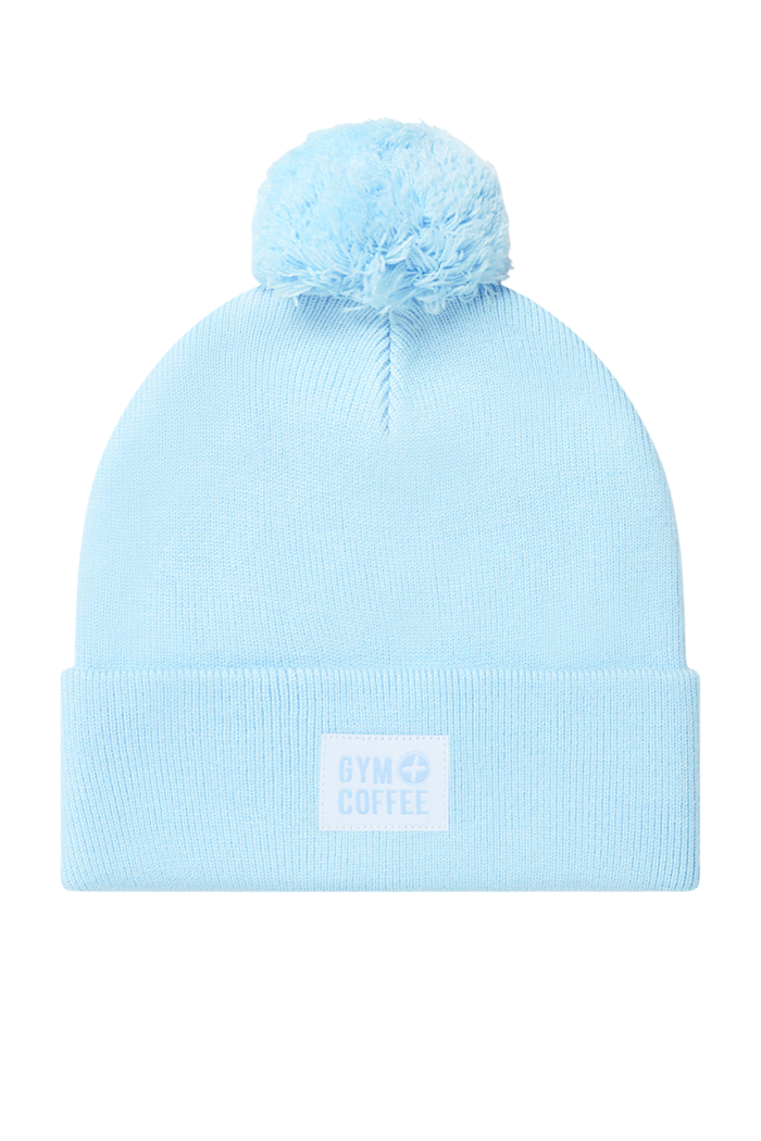 Gym+Coffee Knit Bobble Beanie in Baby Blue soft knit hat with pompom – shop Gym+Coffee at Dotique for cosy styles.
