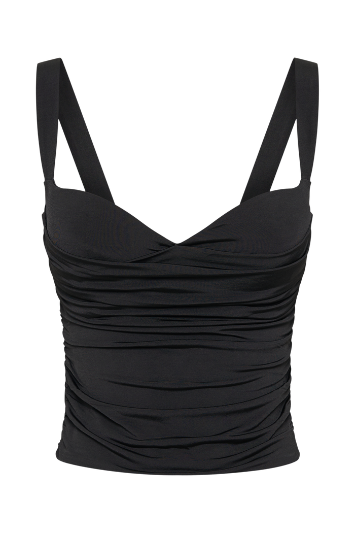 Hailey Slinky Long Line Sweetheart Top - Black