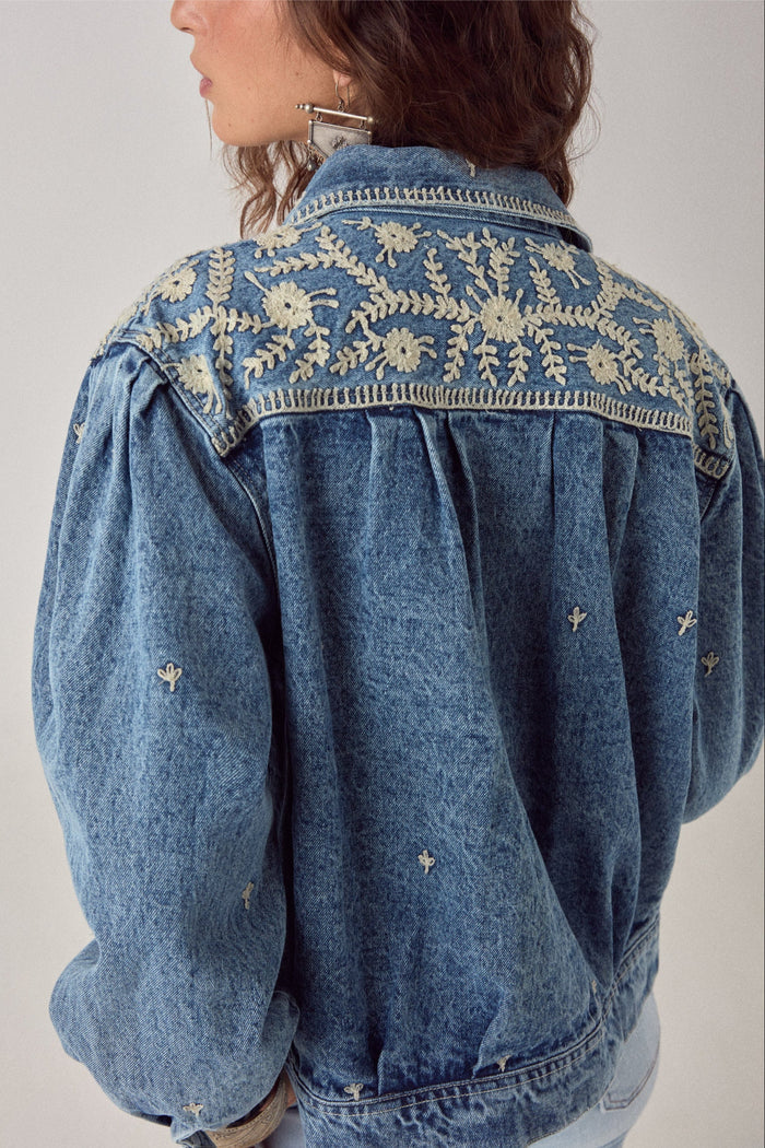 Back view of Maison Hotel Loretta Jacket Arizona Haze showing detailed floral embroidery Shop Maison Hotel at Dotique gallery 1