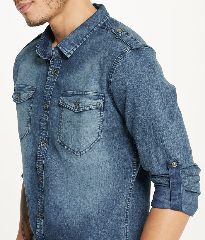 Men's Brooklyn Laundry Long Sleeve Stretch Denim Shirt 2