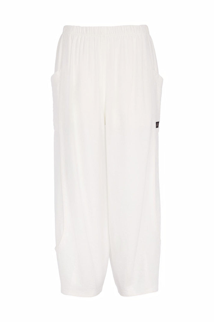 Naya NAS26153 White Pull-On Trousers featuring elastic waistband by Naya, shop Naya styles at Dotique for relaxed fashion
