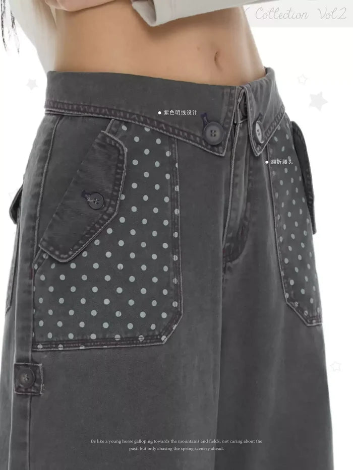 Polka dot cotton cargo pants