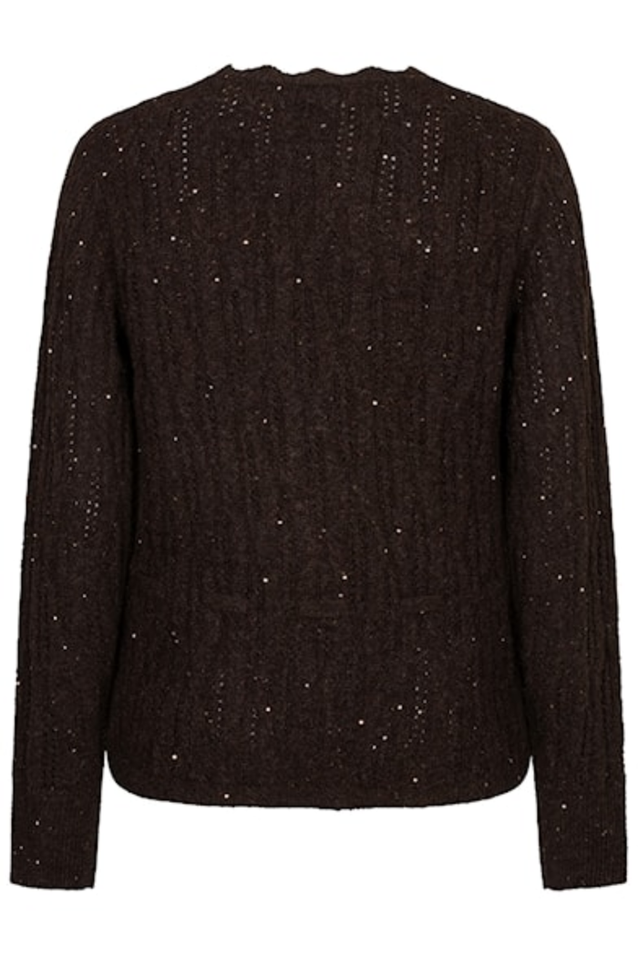 Red Button SRB5039 Cardigan Ajour Sparkle Espresso by Red Button, shop the vendor at Dotique for elegant sparkle knitwear