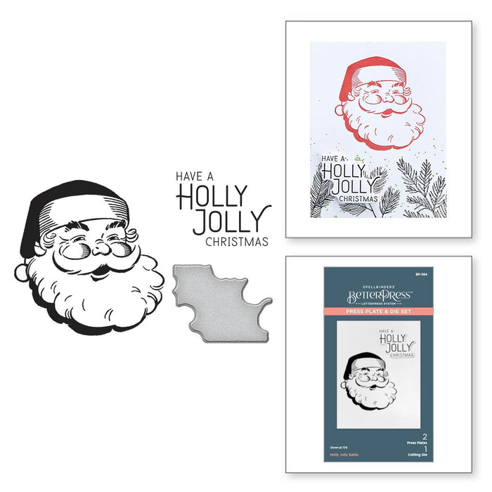 Spellbinders BetterPress Letterpress Press Plates & Die Set - Holly Jolly Santa