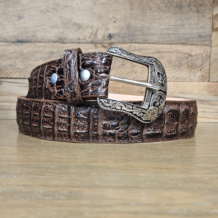 Tanner Mark Men's Alligator Hornback Inspired Brown Leather Belt