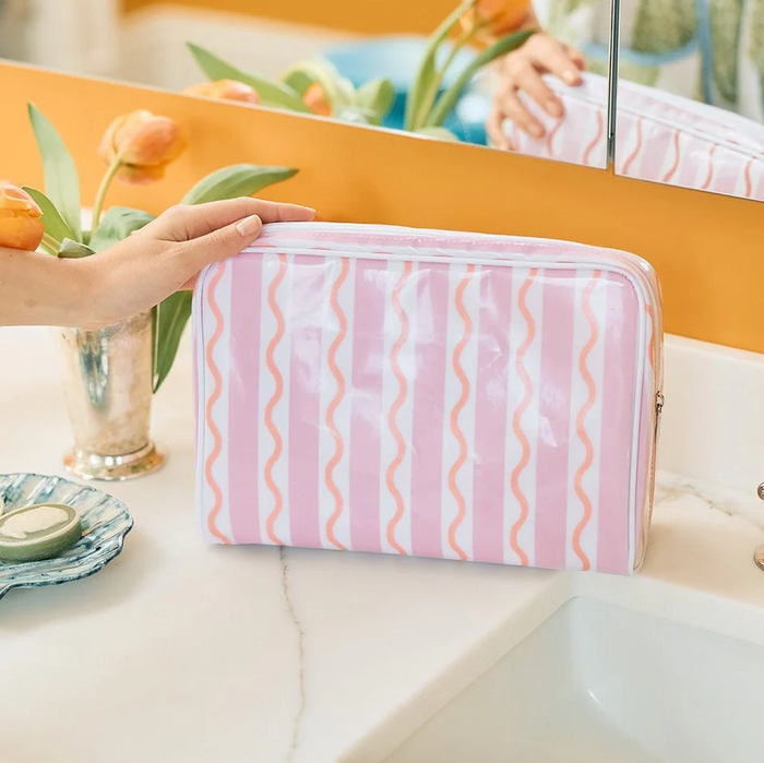 Weezie Large Toiletry Bag Archive Coral Squiggle Travel Accessories in at Wrapsody