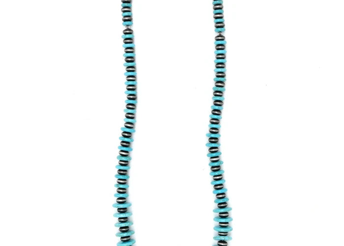 West & Co. Turquoise & Silver Navajo Inspired Pearl Graduated Disc Beaded Necklace