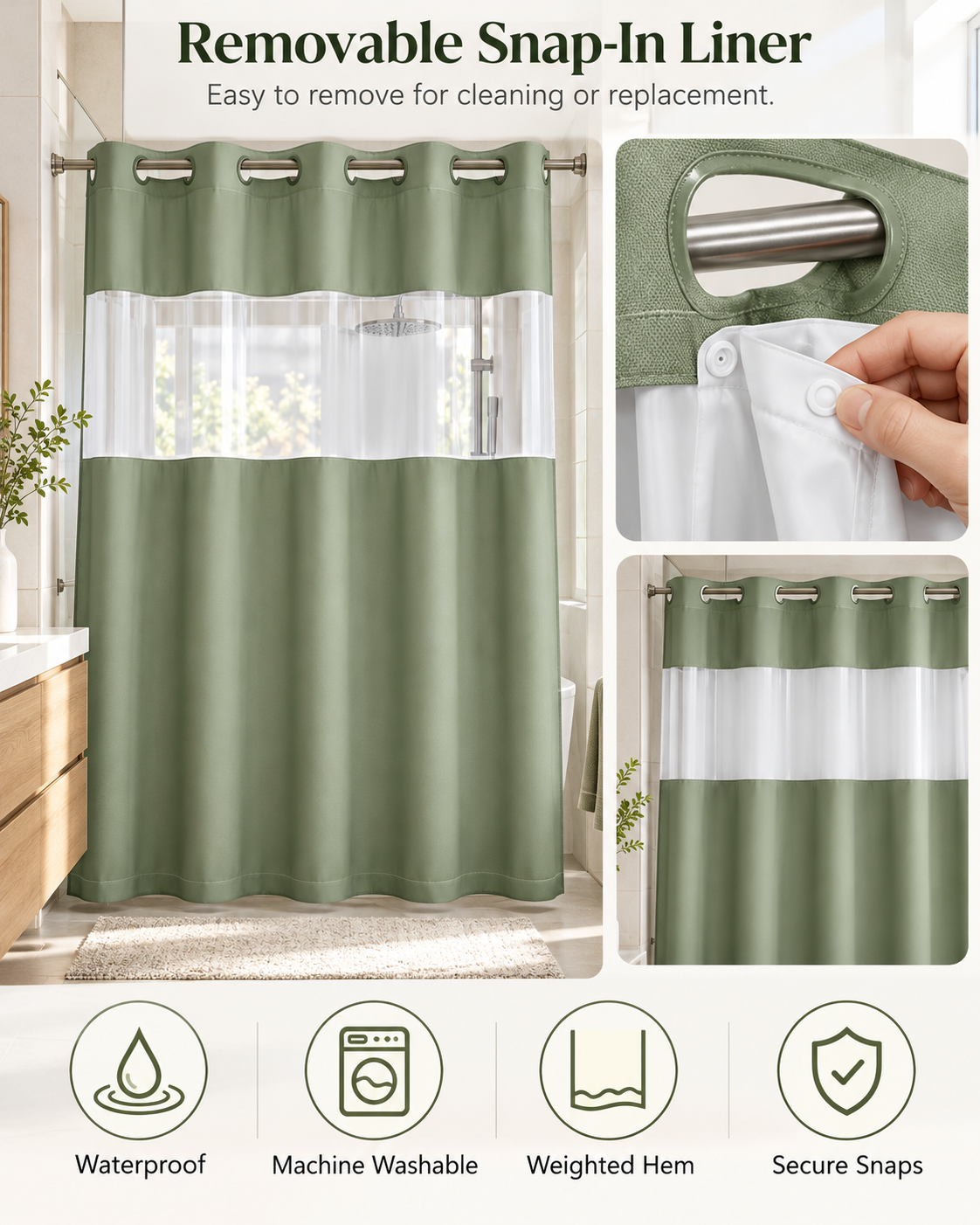 Double Layer Waffle-Pattern Shower Curtain