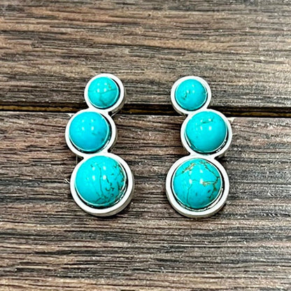 1.4" Round Graduated Turquoise Stone Post Earrings