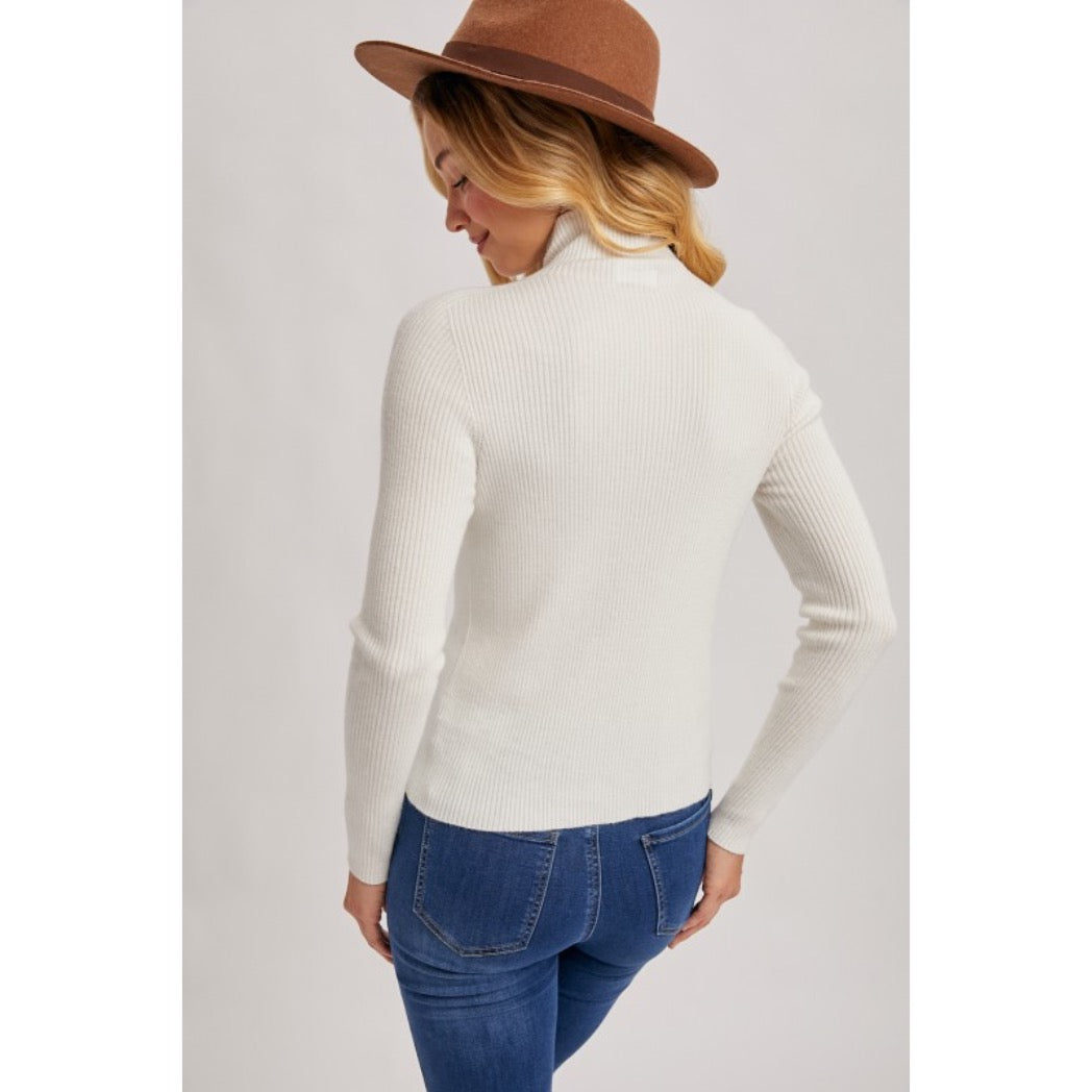 BLUIVY - MOCK NECK RIBBED KNIT TOP | IVORY