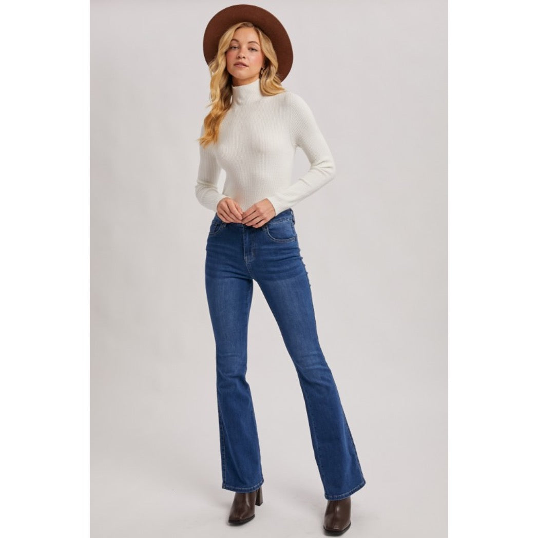 BLUIVY - MOCK NECK RIBBED KNIT TOP | IVORY