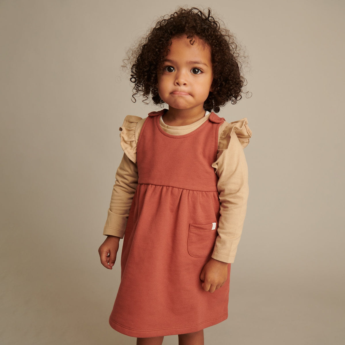 Caramel & Terracotta Dress and Ruffle T-Shirt Set