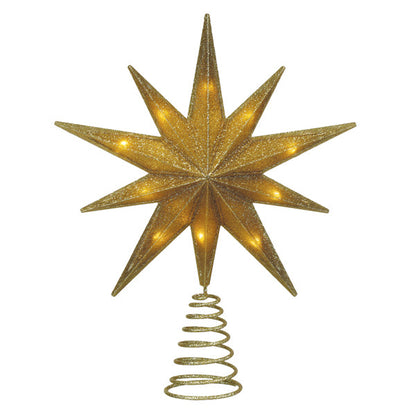 12" Lit Gold Glitter Star Tree Topper