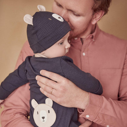 Bear Ribbed Clever Zip Sleepsuit