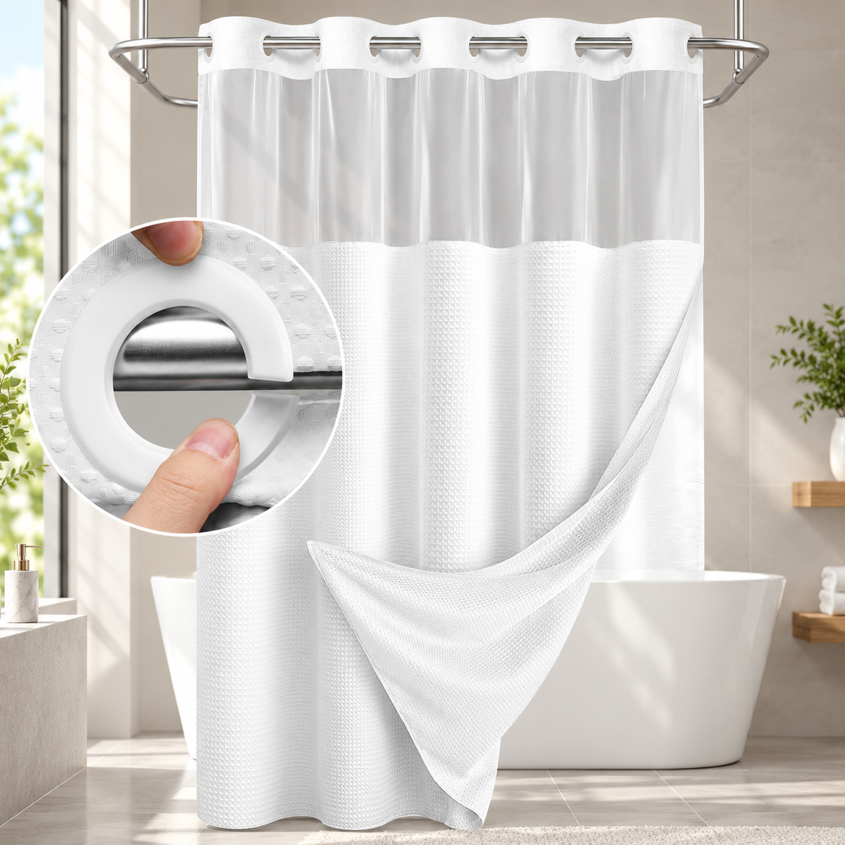 Double Layer Waffle-Pattern Shower Curtain
