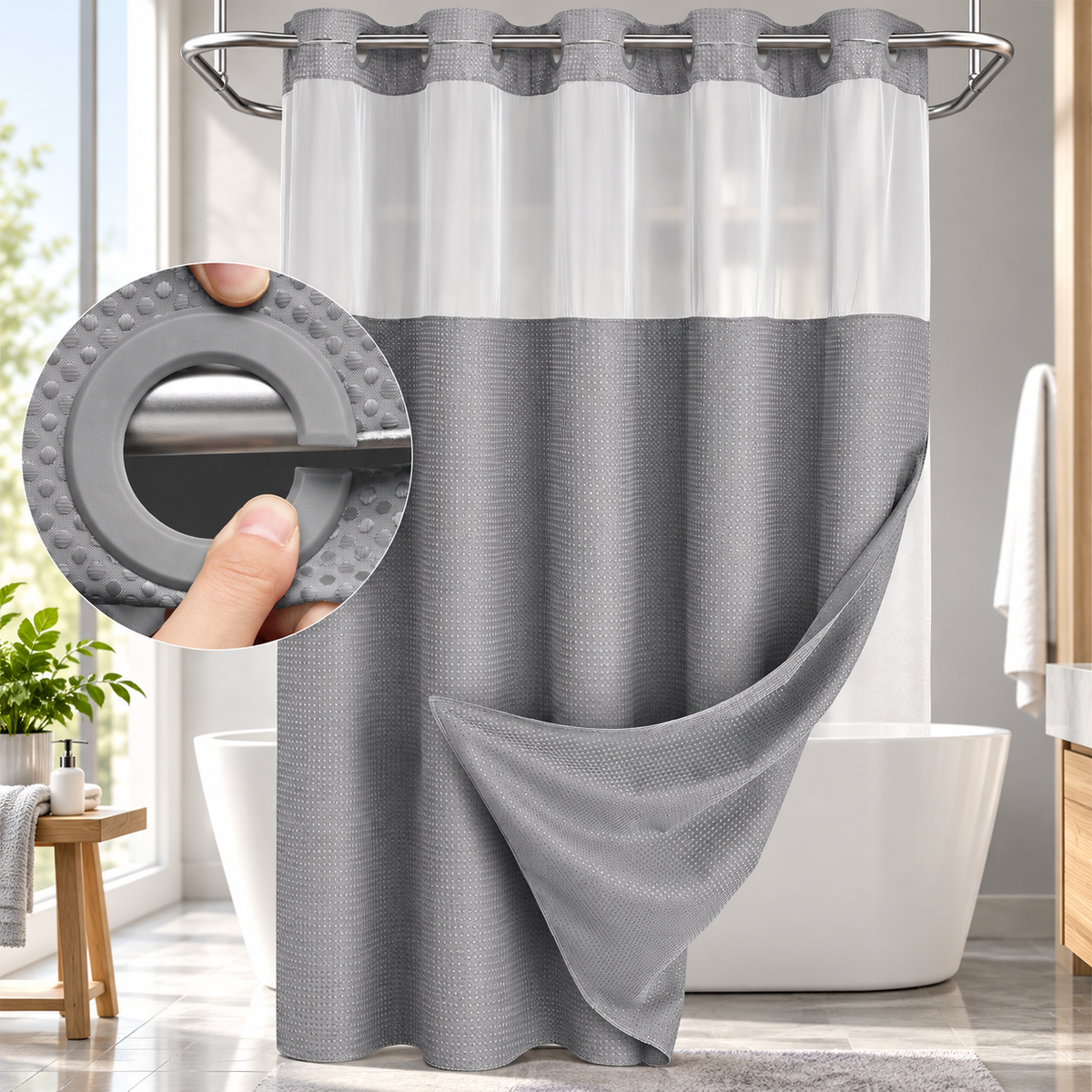Double Layer Waffle-Pattern Shower Curtain