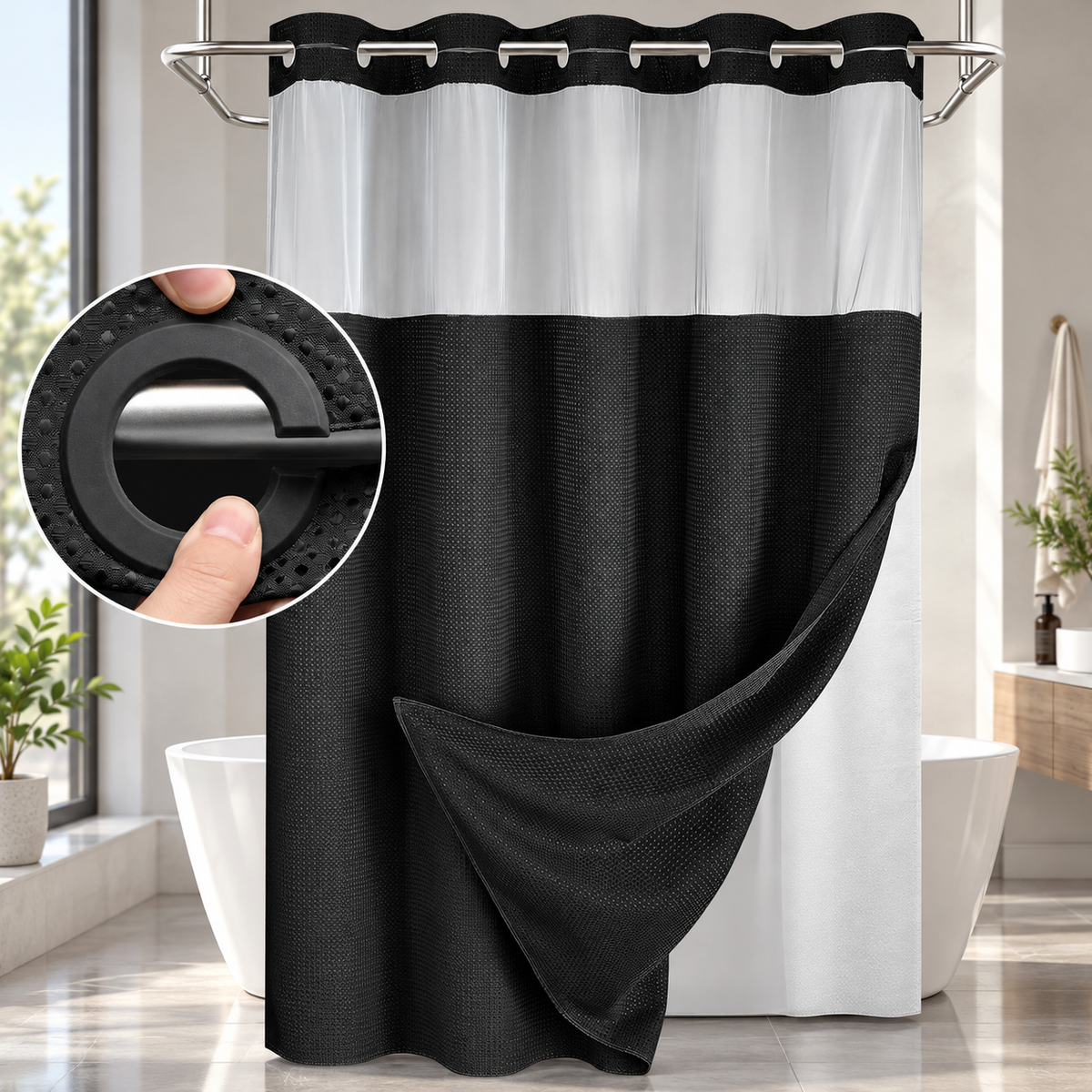 Double Layer Waffle-Pattern Shower Curtain