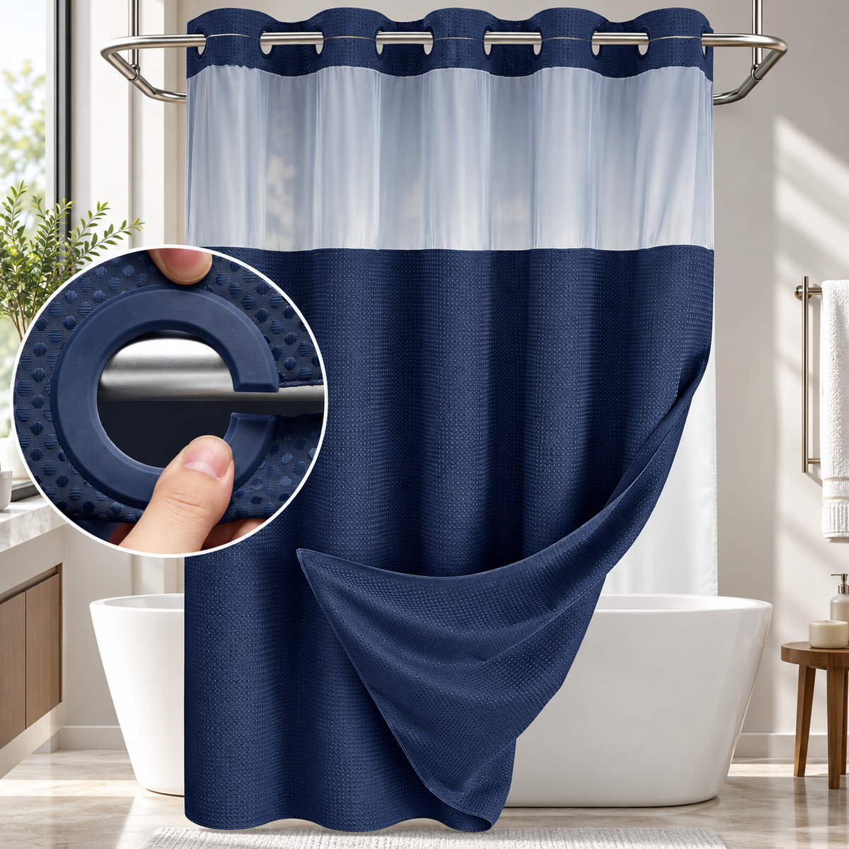 Double Layer Waffle-Pattern Shower Curtain