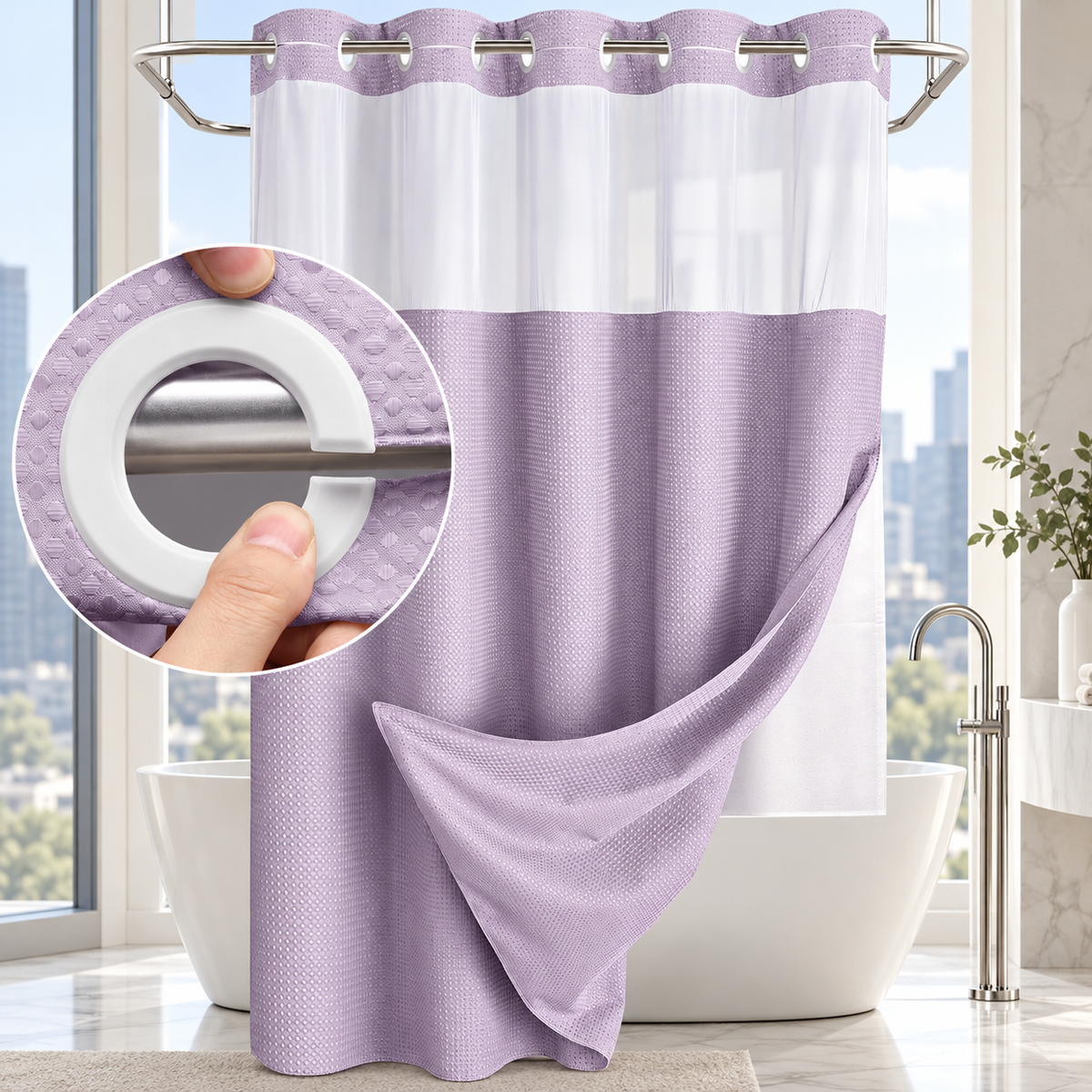 Double Layer Waffle-Pattern Shower Curtain