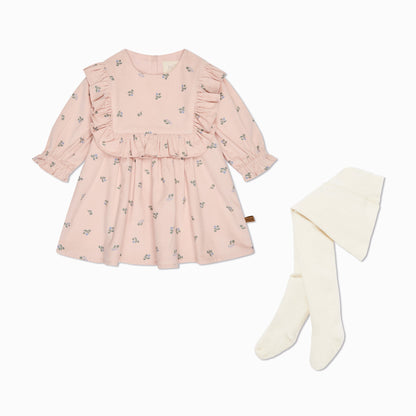 Floral Corduroy Dress and Tights Outfit