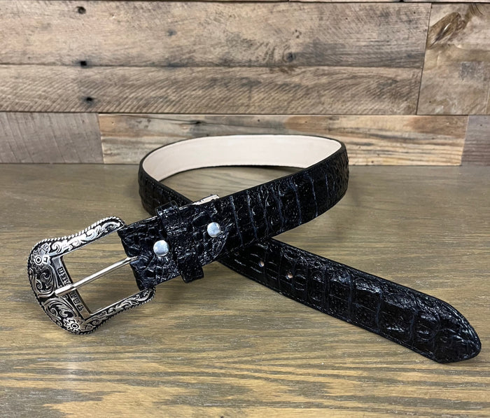 Tanner Mark Men's Alligator Hornback Inspired Black Leather Belt