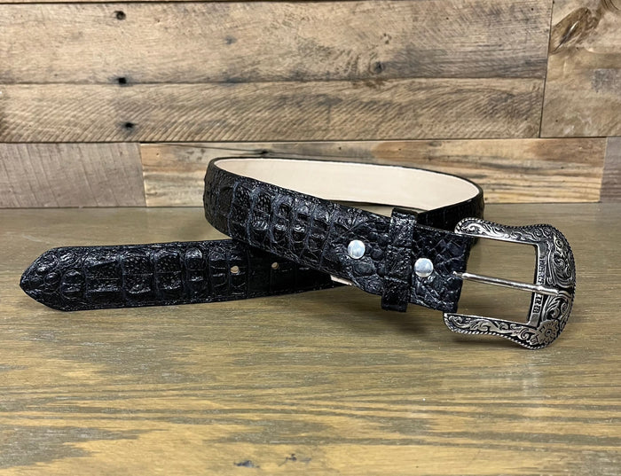 Tanner Mark Men's Alligator Hornback Inspired Black Leather Belt