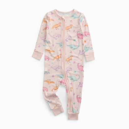 Dinosaur Nights Clever Zip Sleepsuit  - Pink