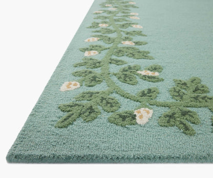Highgrove Climbing Vines Wool Hooked Rug - Blue
