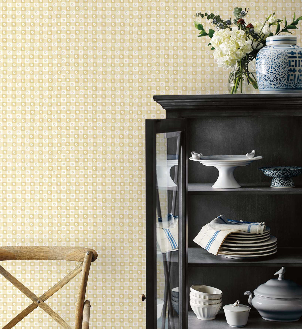 Daisy Gingham Peel & Stick Wallpaper Sample - Gold