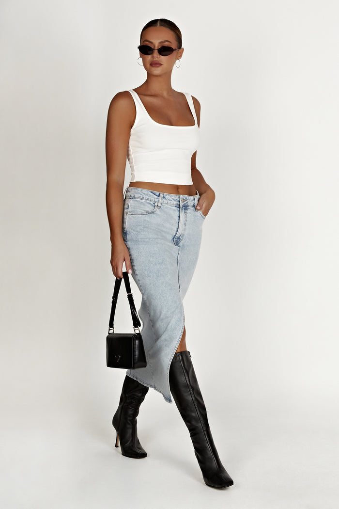 Acacia Denim Midi Skirt - Light Blue