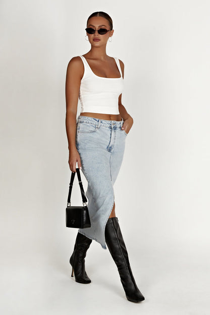 Acacia Denim Midi Skirt - Light Blue