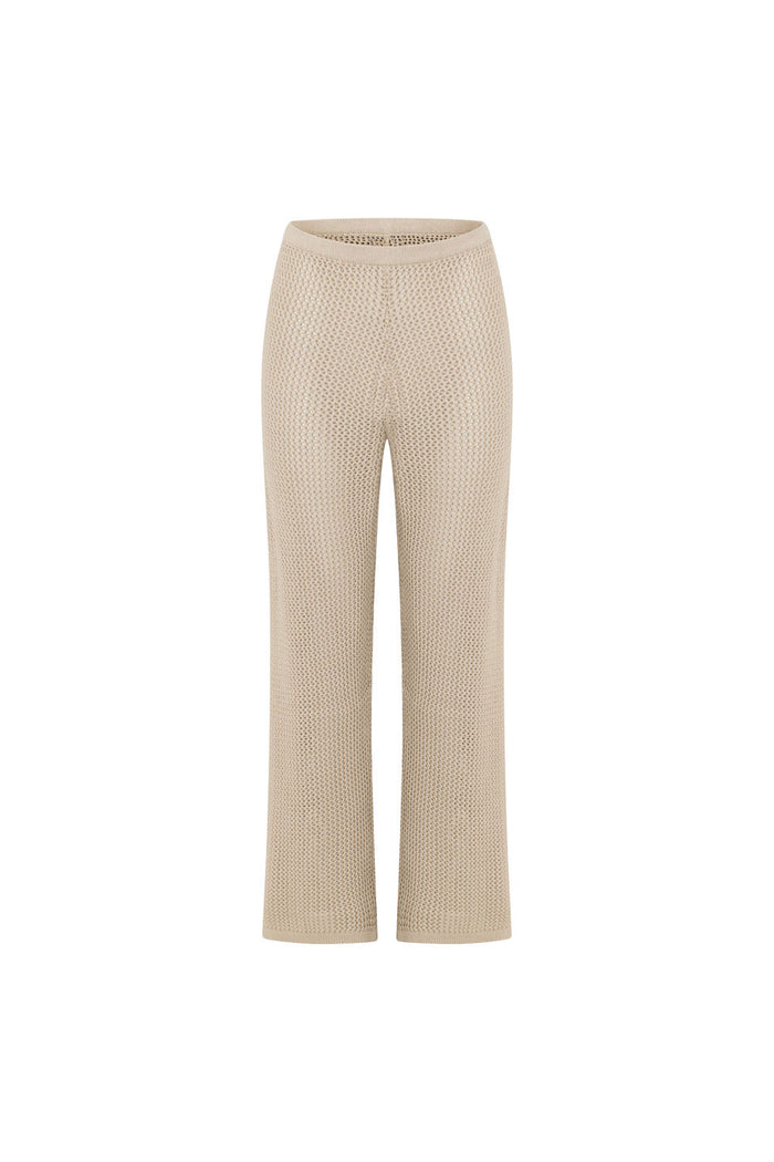 Beige Knit Elastic High Waist Ailish Pants