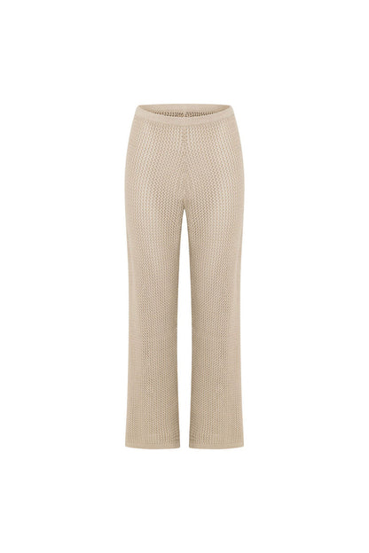 Beige Knit Elastic High Waist Ailish Pants