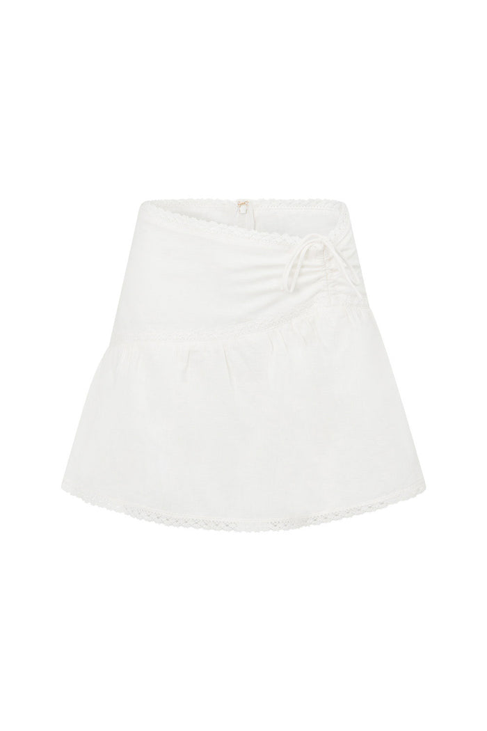 White Cotton Gathered Mini Alani Skirt