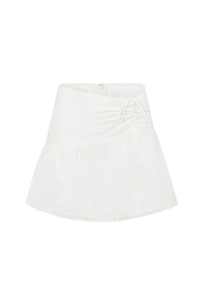 White Cotton Gathered Mini Alani Skirt