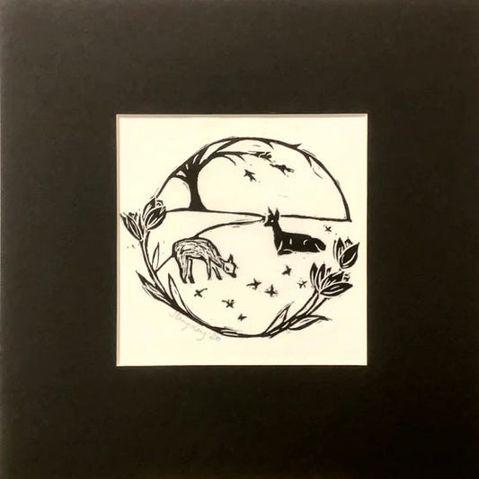 “Alpaca Meadow” Rubber Block Print with Mat