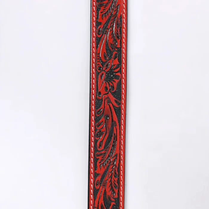 American Darling Western Floral Hand-Tooled Leather Belt in Red Clay